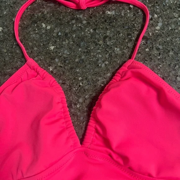 J. Crew Hot Pink One-Piece Swimsuit Ruched Sides Size 0 Vibrant Plunge Swimming - Picture 3 of 8